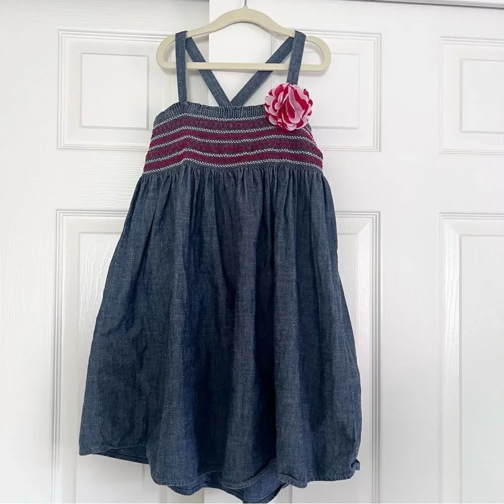Gymboree smocked chambray denim dress Blue Girls 8 EUC